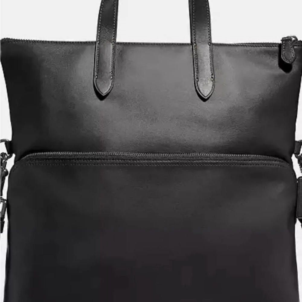 Coach Black Leather Laptop Tote with Front Zip Compartment